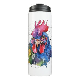 Country Rooster Chicken Watercolor Stil Thermosbecher