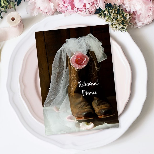 Country Rose Cowboy Boots Wedding Rehearsal Dinner Einladung (Von Creator hochgeladen)