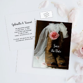 Country Rose Cowboy Boots Wedding Save the Date Ankündigungspostkarte