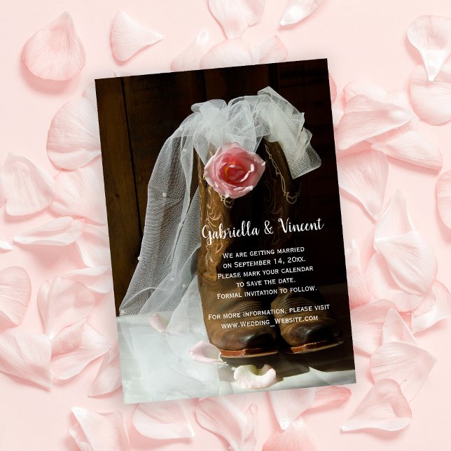 Country Rose Cowboy Boots Western Save the Date Einladung (Von Creator hochgeladen)