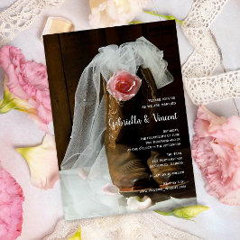 Country Rose und Cowboy Boots Western Hochzeit Einladung