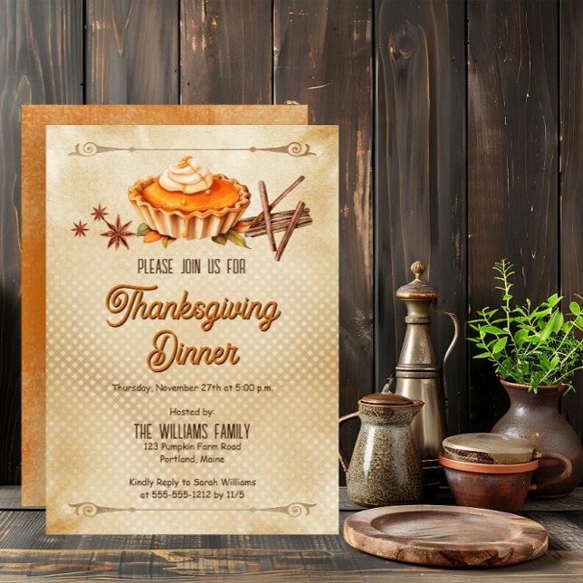 Country Ruskin Pumpkin Pie Erntedank Dinner Einladung (Country Rustic Pumpkin Pie Thanksgiving Dinner Invitation - Print | Digital Download)