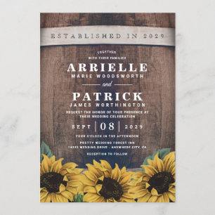 Country Rustic Barrel Vintag Sonnenblumenhochzeit Einladung