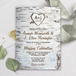 Country Rustic Birch Tree Barke Hochzeit Einladung<br><div class="desc">Country Rustic Birch Tree Bark Wedding Einladungen - mit einer gedruckten Birkenrinde vorne und hinten mit einem kratzigen geschnitzten Herz,  dass Sie die Initialen individuell und darunter,  Ihr Hochzeitstag.</div>