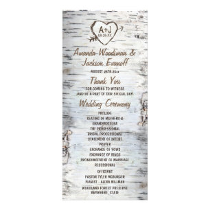 Country Rustic Birch Tree Barke Hochzeitsprogramme Werbekarte