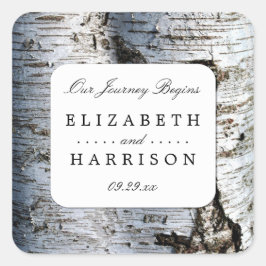 Country Rustic Birch Tree Hochzeit Quadratischer Aufkleber