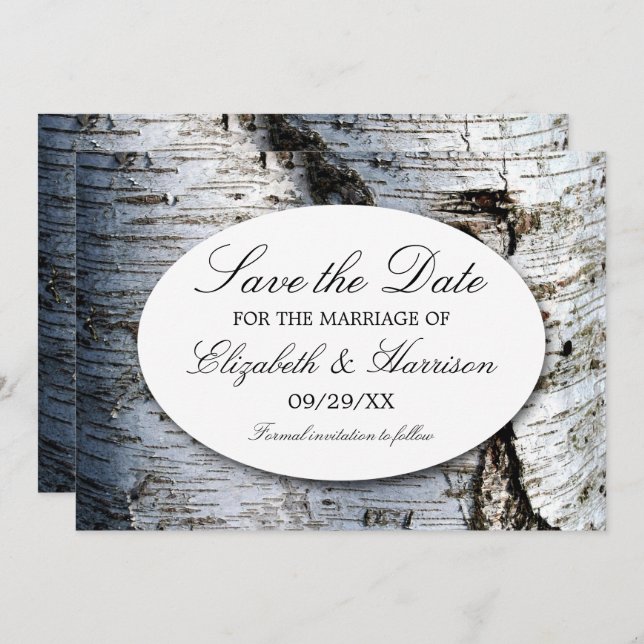Country Rustic Birch Tree Hochzeit Save The Date (Vorne/Hinten)
