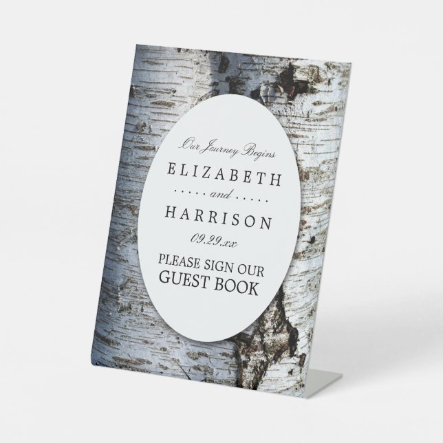 Country Rustic Birch Tree Hochzeit Sockelschild (Vorderseite)