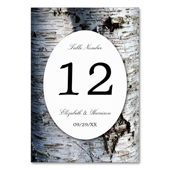 Country Rustic Birch Tree Hochzeit Tischnummer (Vorderseite)
