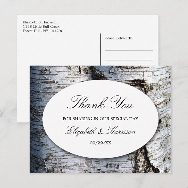 Country Rustic Birch Tree Hochzeit Vielen Dank Postkarte (Vorne/Hinten)