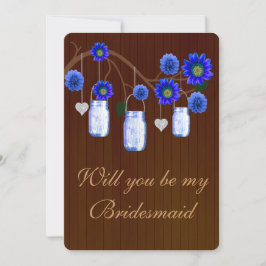Country Rustic Blue Mason Jars Bridesmaid Card Einladung