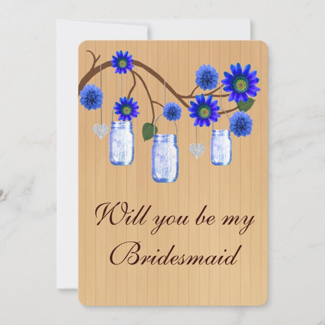 Country Rustic Blue Mason Jars Bridesmaid Card Einladung (Vorderseite)