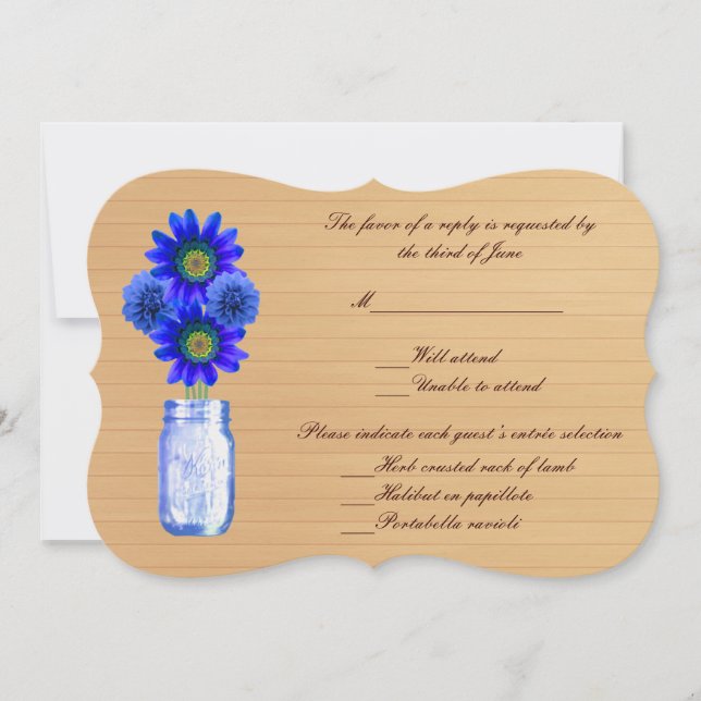 Country Rustic Blue Mason Jars Response Card Einladung (Vorderseite)