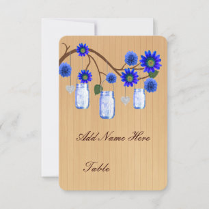 Country Rustic Blue Mason Jars Table Platzkarte