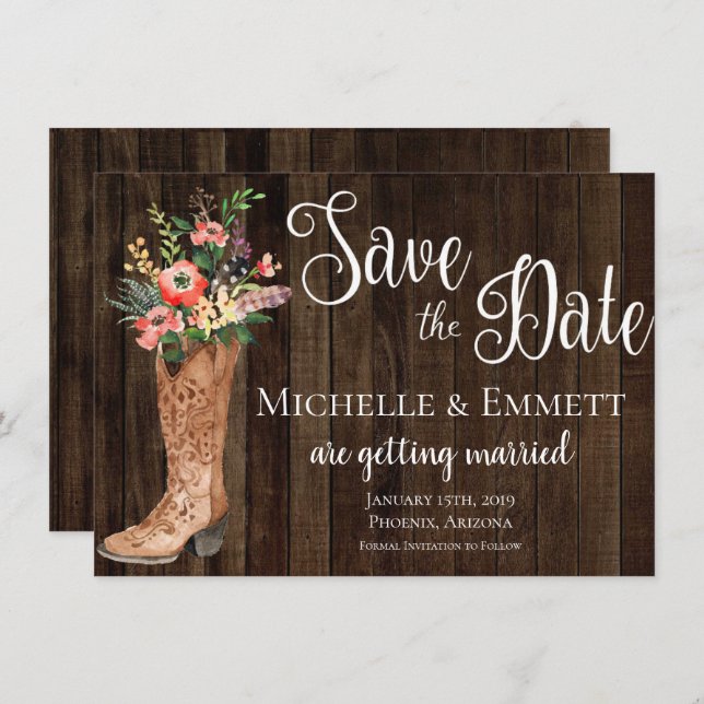 Country Rustic Boot Western Save the Date Card Einladung (Vorne/Hinten)