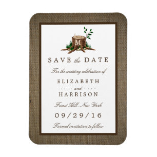 Country Rustic Burlap Monogram Tree Save the Date Magnet