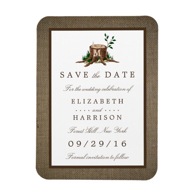 Country Rustic Burlap Monogram Tree Save the Date Magnet (Vertikal)