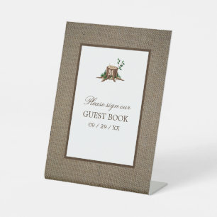 Country Rustic Burlap Monogram Tree Wedding Sockelschild