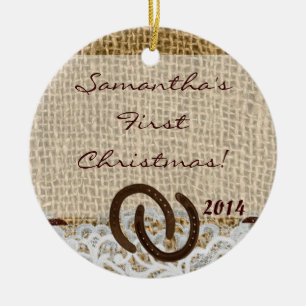 Country Rustic Burlap Personalisierter Name Orname Keramikornament