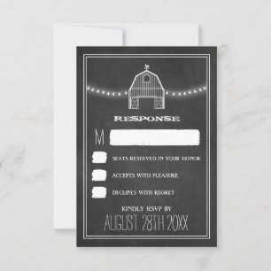 Country Rustic Chalkboard Barn Wedding RSVP Cards Karte
