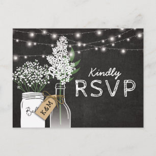 Country Rustic Chalkboard Wood Wedding RSVP Einladungspostkarte