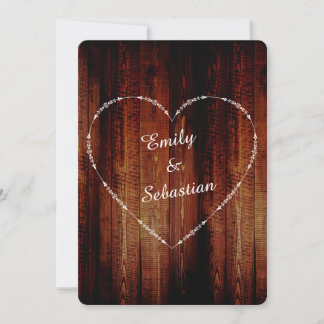 Country Rustic Classic Wood Hearts Hochzeit einlad Einladung