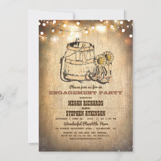 Country Rustic Cowboy Boost Engagement Party Einladung (Vorderseite)