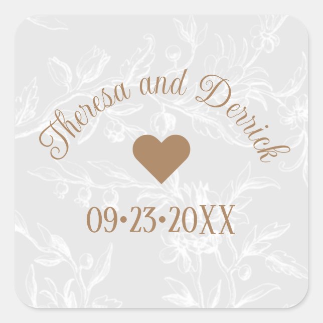 Country Rustic Floral Lace Personalisiert Hochzeit Quadratischer Aufkleber (Vorderseite)