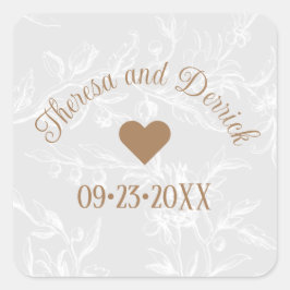 Country Rustic Floral Lace Personalisiert Hochzeit Quadratischer Aufkleber