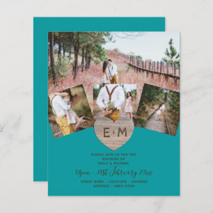 Country Rustic Foto Carved Heart Monogram Wedding