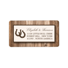 Country Rustic Horseshoe & Brown Wood Wedding Adressaufkleber