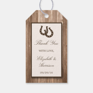 Country Rustic Horseshoe & Brown Wood Wedding Geschenkanhänger