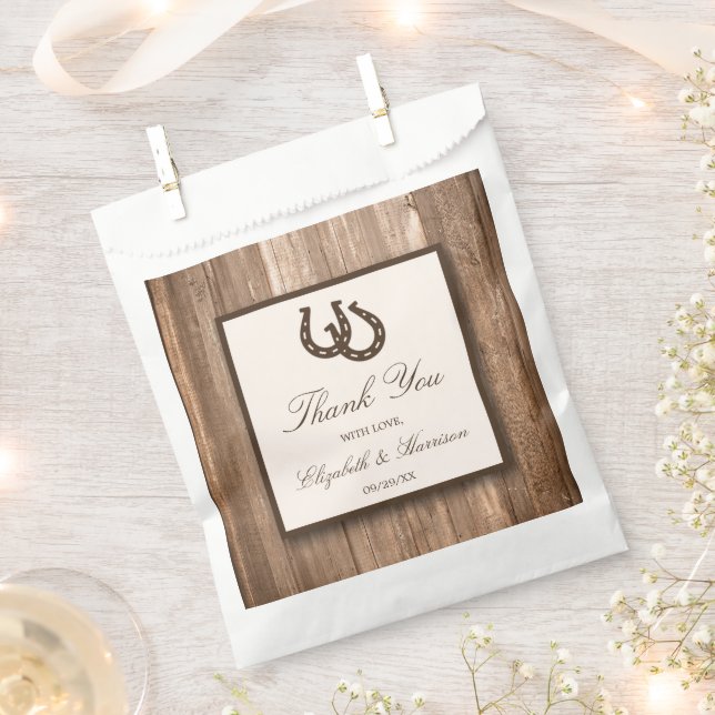 Country Rustic Horseshoe & Brown Wood Wedding Geschenktütchen (Ausgeschnitten)
