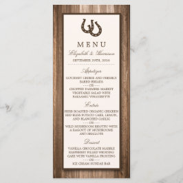 Country Rustic Horseshoe & Brown Wood Wedding Menu Menükarte
