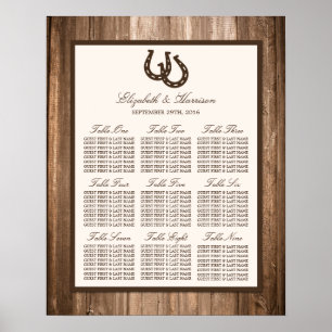 Country Rustic Horseshoe & Brown Wood Wedding Poster