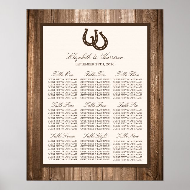 Country Rustic Horseshoe & Brown Wood Wedding Poster (Vorne)