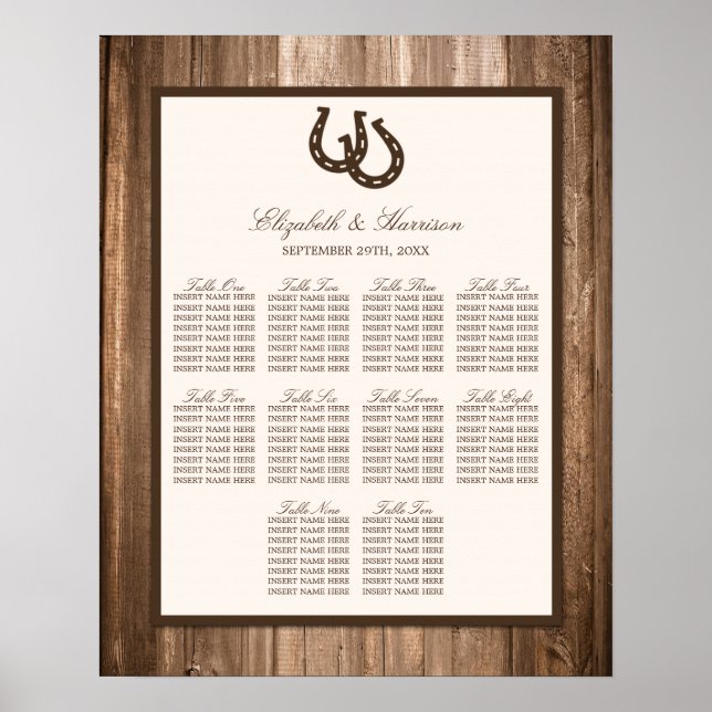 Country Rustic Horseshoe & Brown Wood Wedding Poster (Vorne)