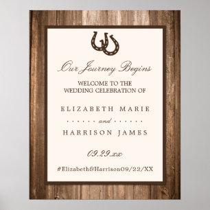 Country Rustic Horseshoe & Wood Wedding Willkommen Poster