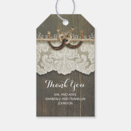 Country Rustic Horseshoes Lace Wood Wedding Geschenkanhänger