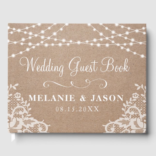 Country Rustic Kraft and Lace Wedding Guest Book Gästebuch (Vorderseite)