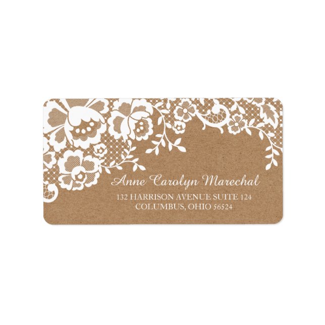 Country Rustic Lace Wedding Adressaufkleber (Vorne)