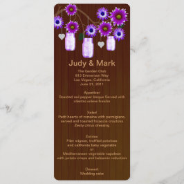 Country Rustic Lila Mason Jars Wedding Menu Card Menükarte