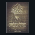 Country rustic Mason Jar Blumen Hochzeit Einladung<br><div class="desc">Rustikales Holz und Liebe Herz Glas Hochzeitseinladung mit verschiedenen Blume,  Wildblumen,  Sonnenblumen,  Blätter und Liebe Herzen.</div>
