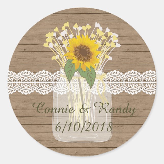 Country Rustic Mason Jar Sonnenblumen Sticker (Vorderseite)