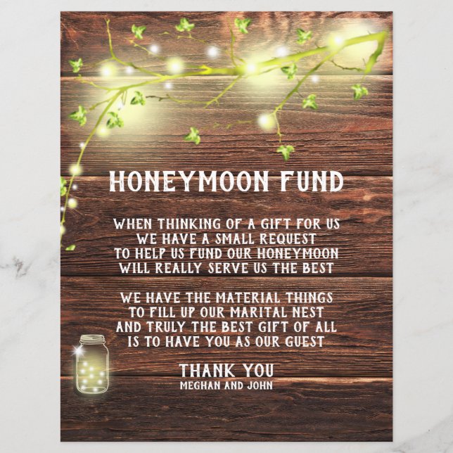Country Rustic Mason String Lights Honeymoon Fund (Vorderseite)