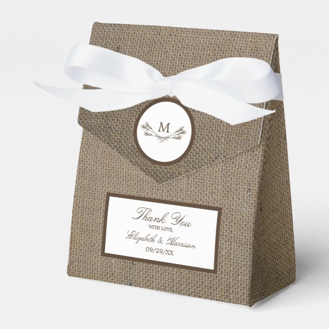 Country Rustic Monogram Branch & Burlap Wedding Geschenkschachtel (Vorderseite)