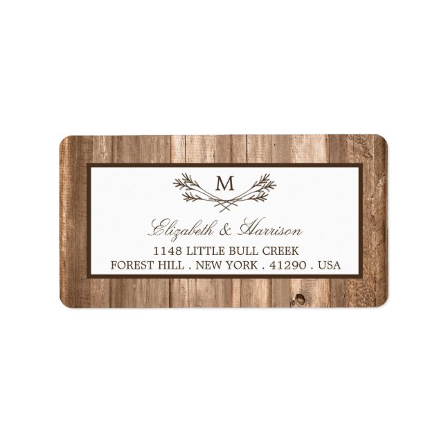 Country Rustic Monogram Branch & Wood Wedding Adressaufkleber (Vorne)