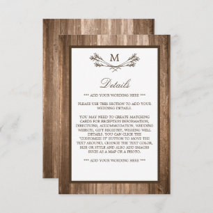 Country Rustic Monogram Branch & Wood Wedding Begleitkarte