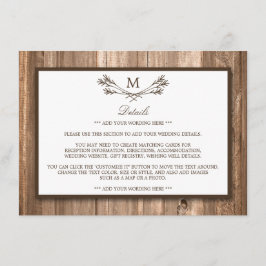 Country Rustic Monogram Branch & Wood Wedding Begleitkarte