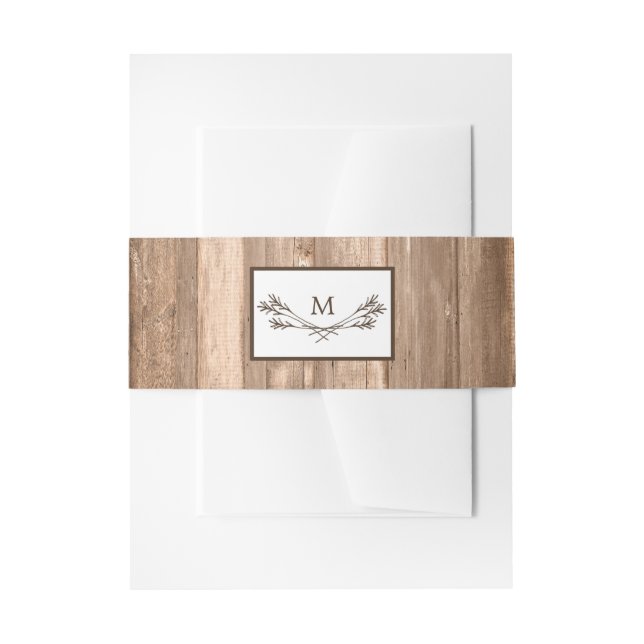 Country Rustic Monogram Branch & Wood Wedding Einladungsbanderole (Vorderseite Beispiel)